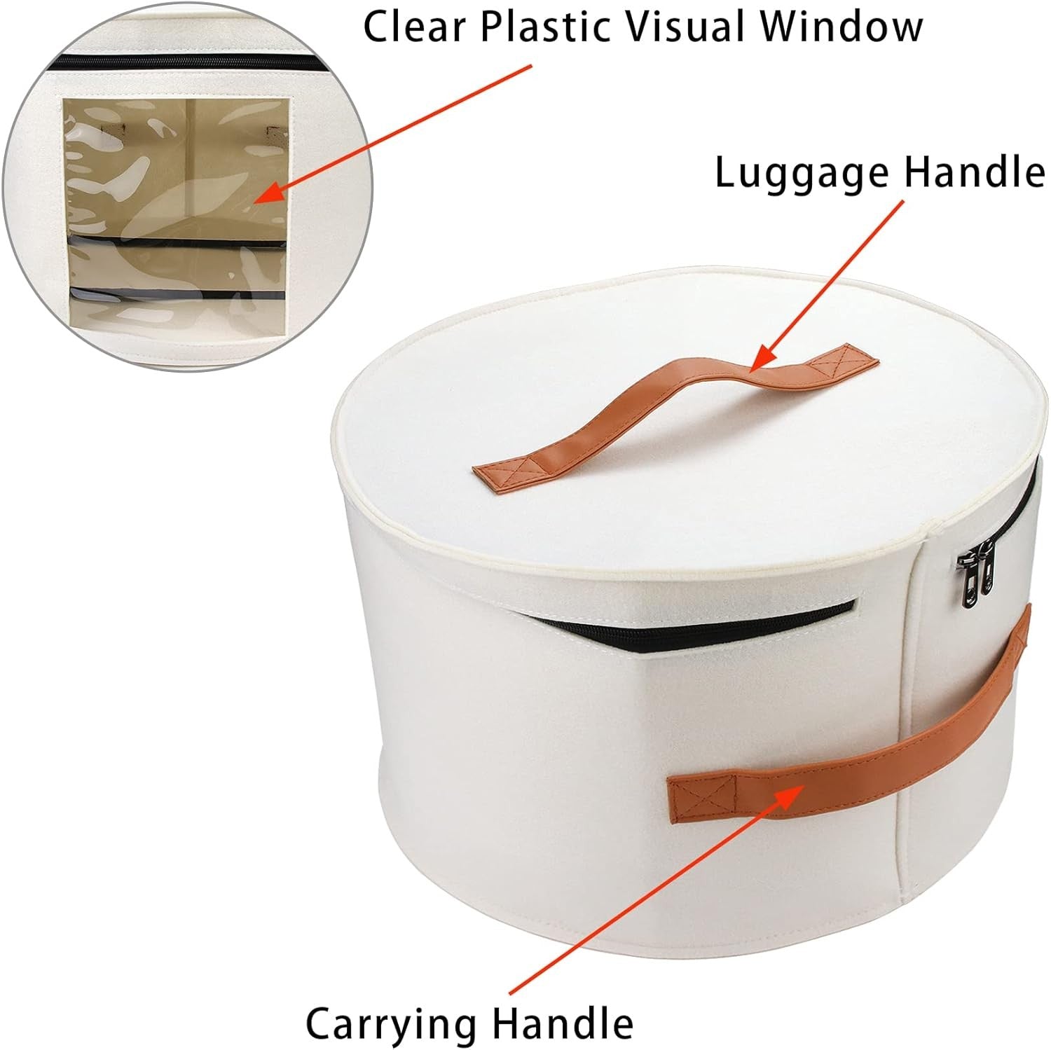 used Large Hat Storage Box for Women & Men, 16" 16" D x 10" H, Off-white 07FC0E-D4 - KOEEK