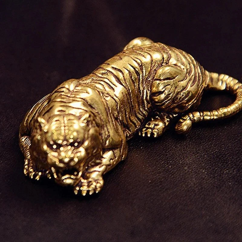 5.3cm Retro Brass Handcarved Tiger King Statue Paperweight Tea Pet Decoration 07FC0E-D4 - KOEEK