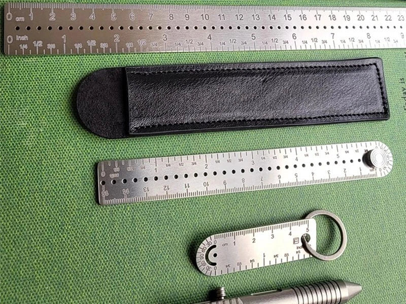 Titanium Alloy Ruler Protractor Compass Scale CM Inch Keychain Portable EDC Tool 07FC0E-D4 - KOEEK