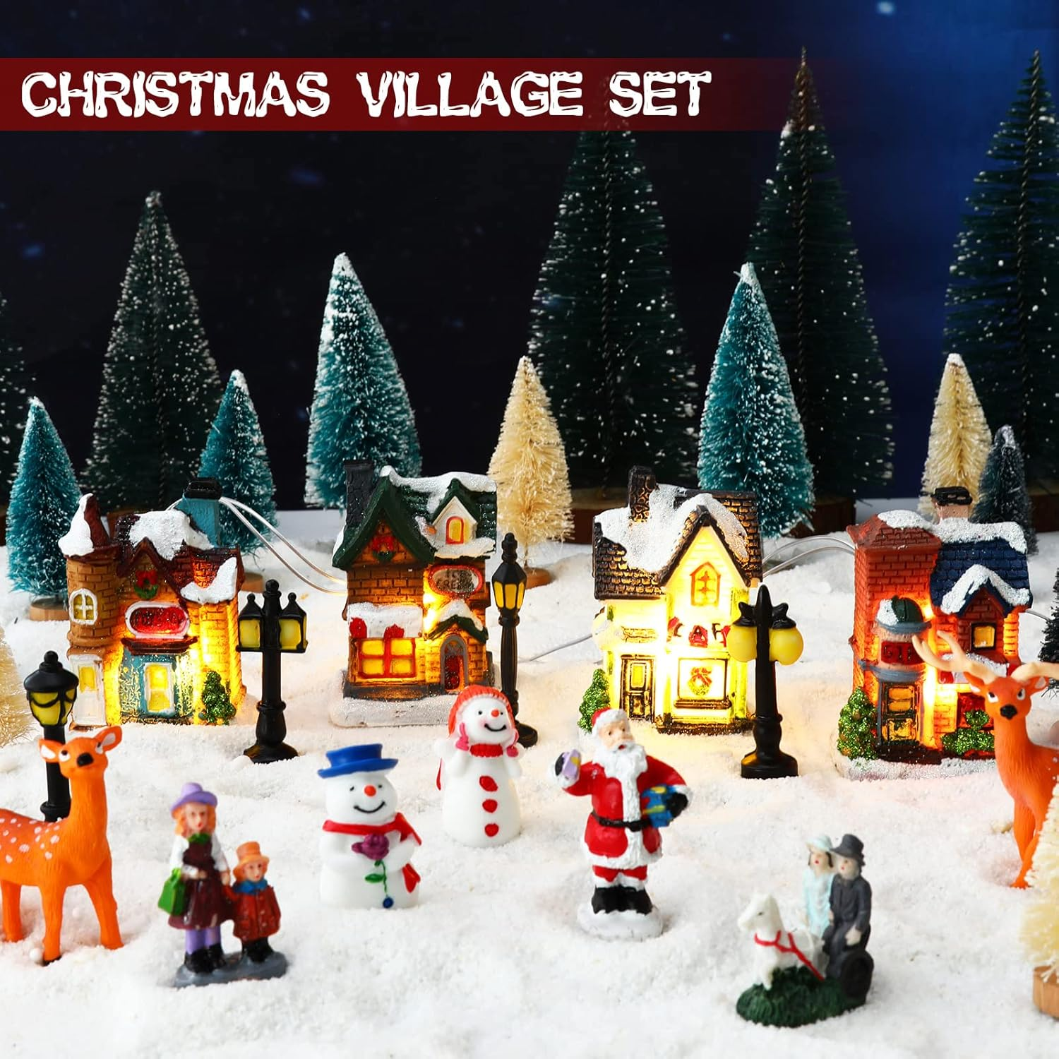 31 Pcs Christmas Village Figurines Decoration Set Lighted LED Christmas Village 07FC0E-D4 - KOEEK