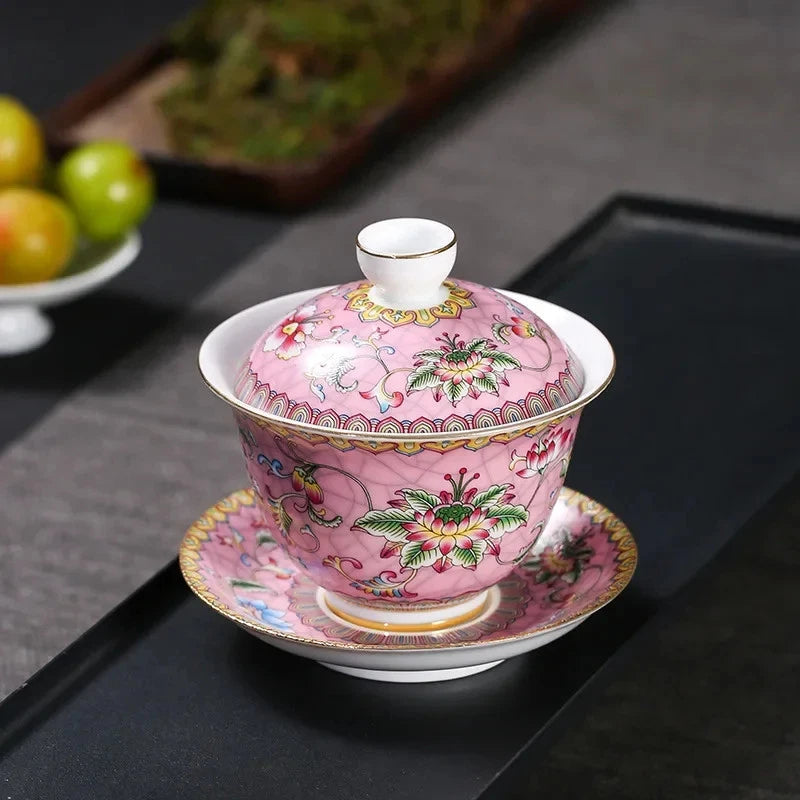 180ml Jingdezhen Porcelain Handpainted Enamel Gaiwan Tea Tureen Kungfu Teaware 07FC0E-D4 - KOEEK