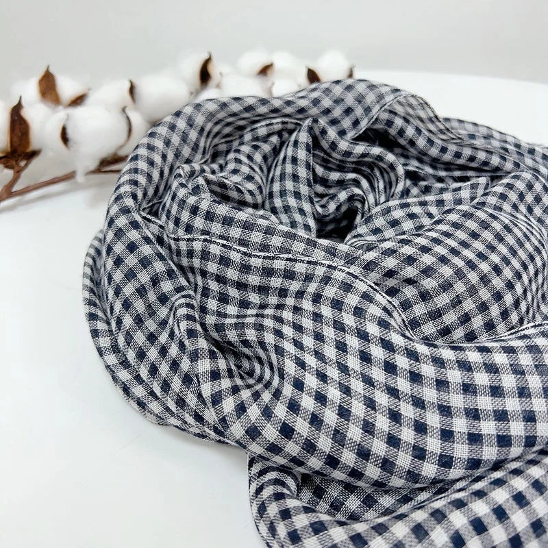 Mens Cotton Made Thin Scarves Black Plaid Soft Bandana Unisex Scarf Stole 07FC0E-D4 - KOEEK