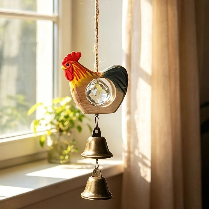 Hand Carved Rooster Wind Chime Crystal Bell Window Garden Hanging Decor 07FC0E-D4 - KOEEK