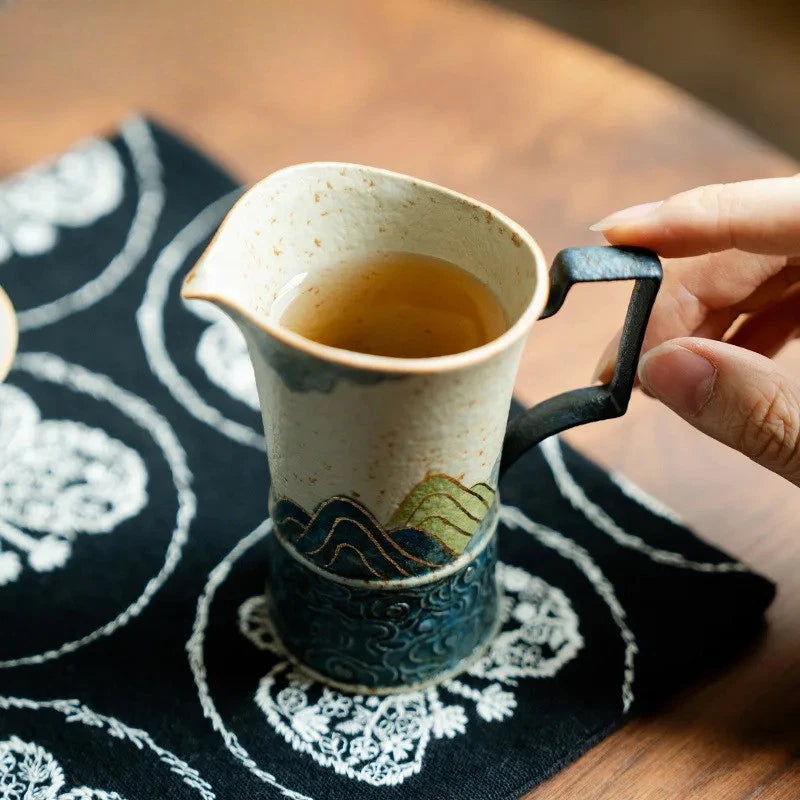 120ml Ceramic Painted Tracing Gold Green Mountain Tea Divider Cha Hai Fair Mug 07FC0E-D4 - KOEEK