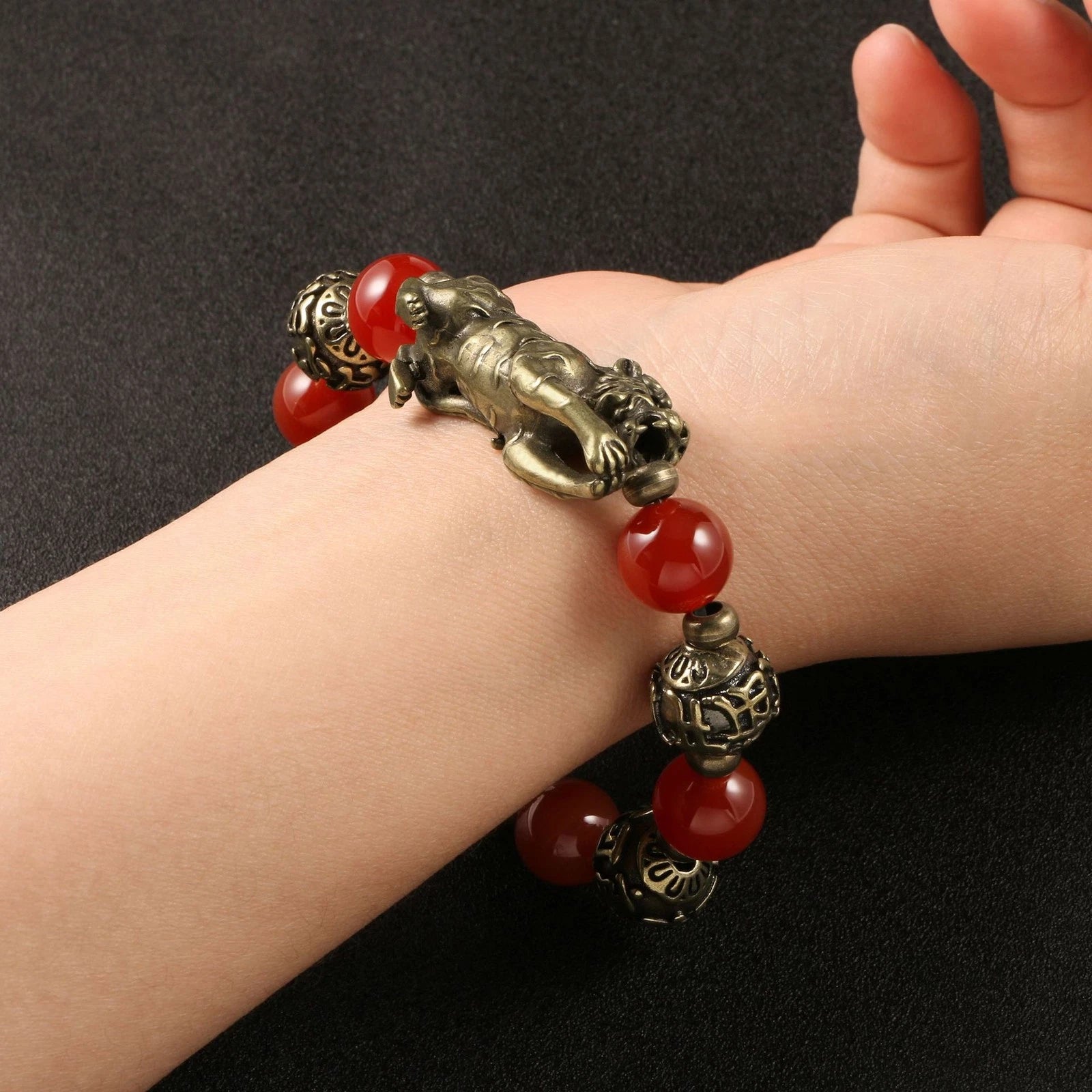 Brass Bead Bracelet Handcrafted Cord Jewelry Copper Beads Men Women Gift 07FC0E-D4 - KOEEK