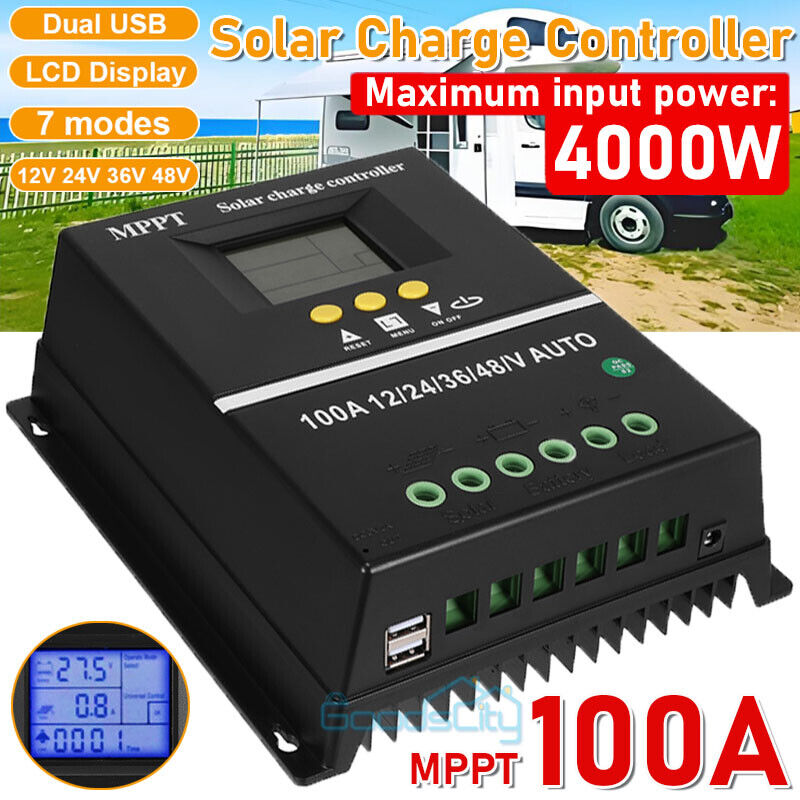 ny 2 USB 100A MPPT Solar Charge Controller 12/24/36/48V for solcellepanelsett