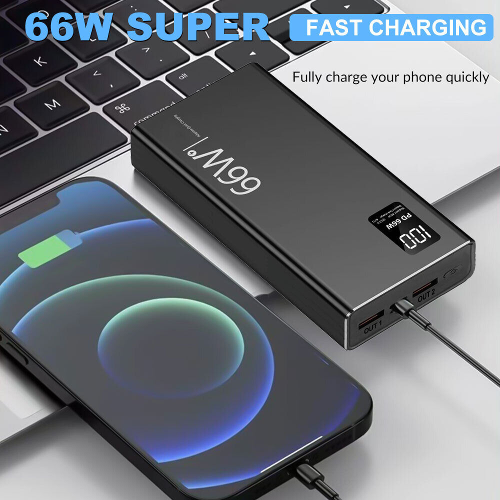 ny 66W bærbar 2USB 300000mAh Power Bank Superhurtiglader PD20W eksternt batteri