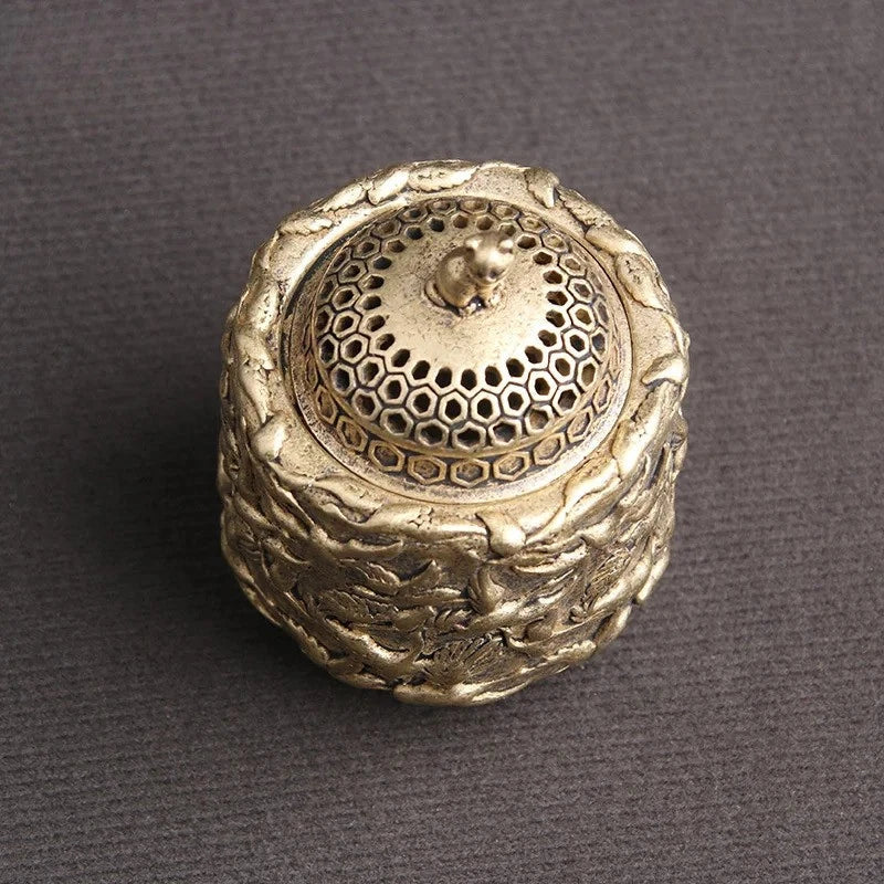 5.3cm Brass Hand-carved Crane Cat Lid Incense Burner Home Decoration Censer 07FC0E-D4 - KOEEK