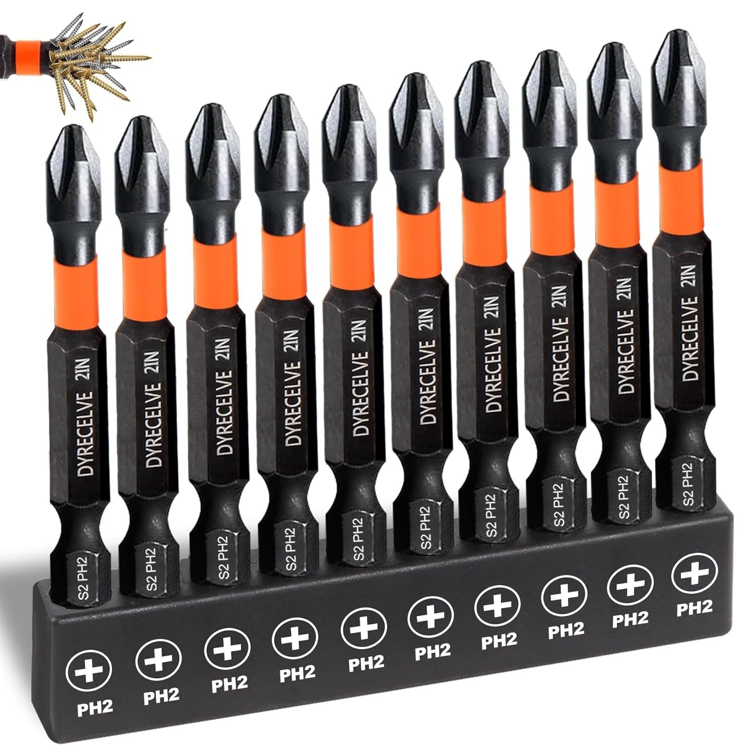 new 10-Pack Phillips Bits Impact, 2-Inch Magnetic 2'' Ph2 10-pcs 07FC0E-D4 - KOEEK