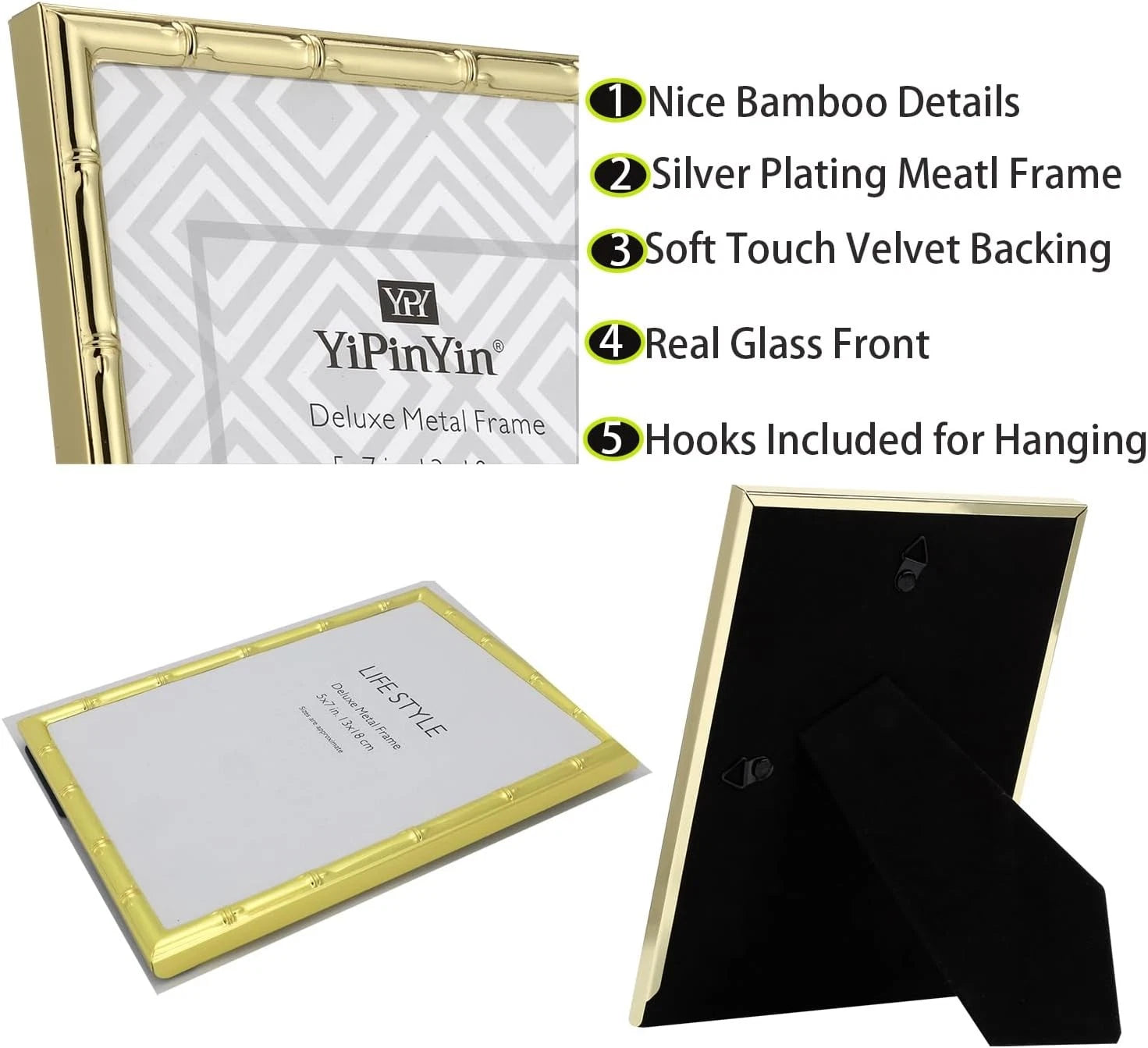 3-2x3 inch golden multi-metal photo frame, three-piece design, set of 2 07FC0E-D4 - KOEEK