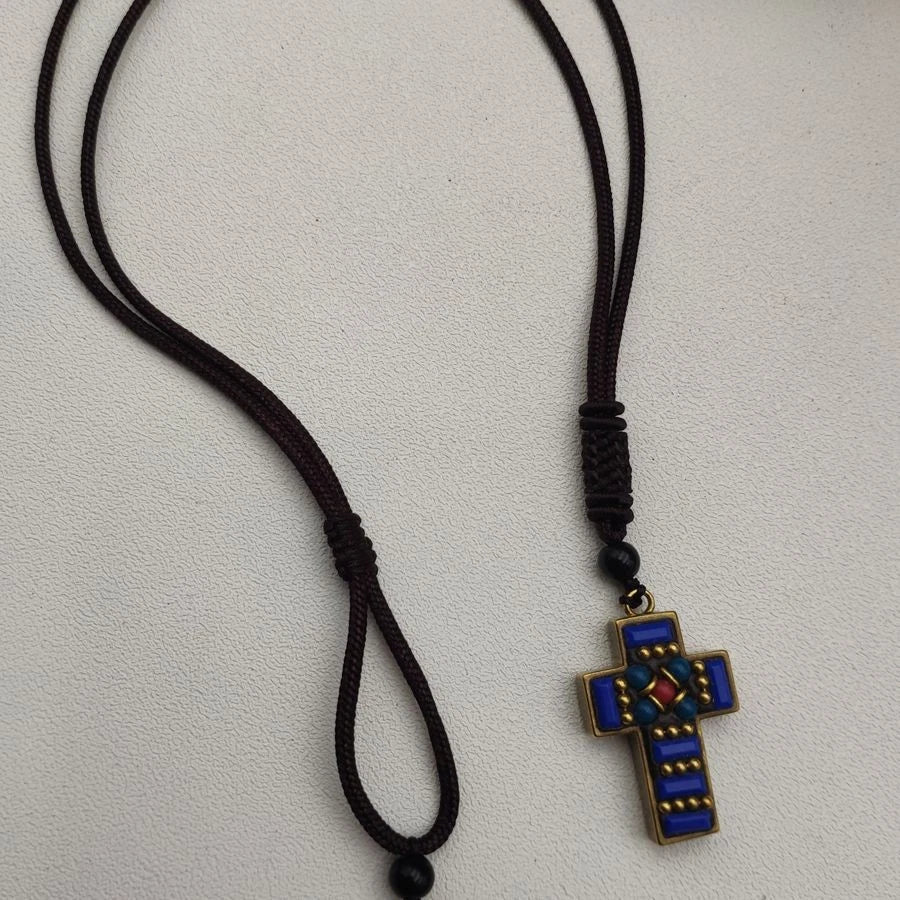 Himalayan Nepal Handmade Brass Cross Pendant Artisan Crafted With Decorative 07FC0E-D4 - KOEEK