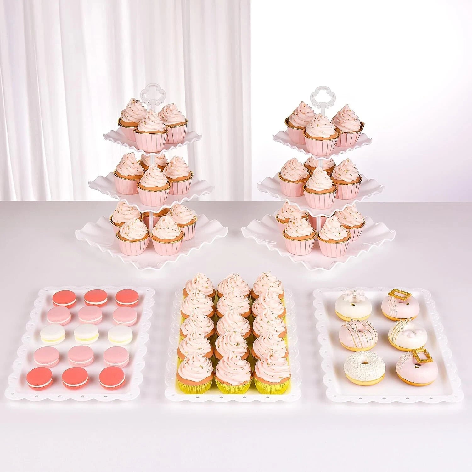 5 Piece Cake Stand Set with 2 x Large 3-Tier Cupcake Stands, 3 x Appetizer Trays 07FC0E-D4 - KOEEK