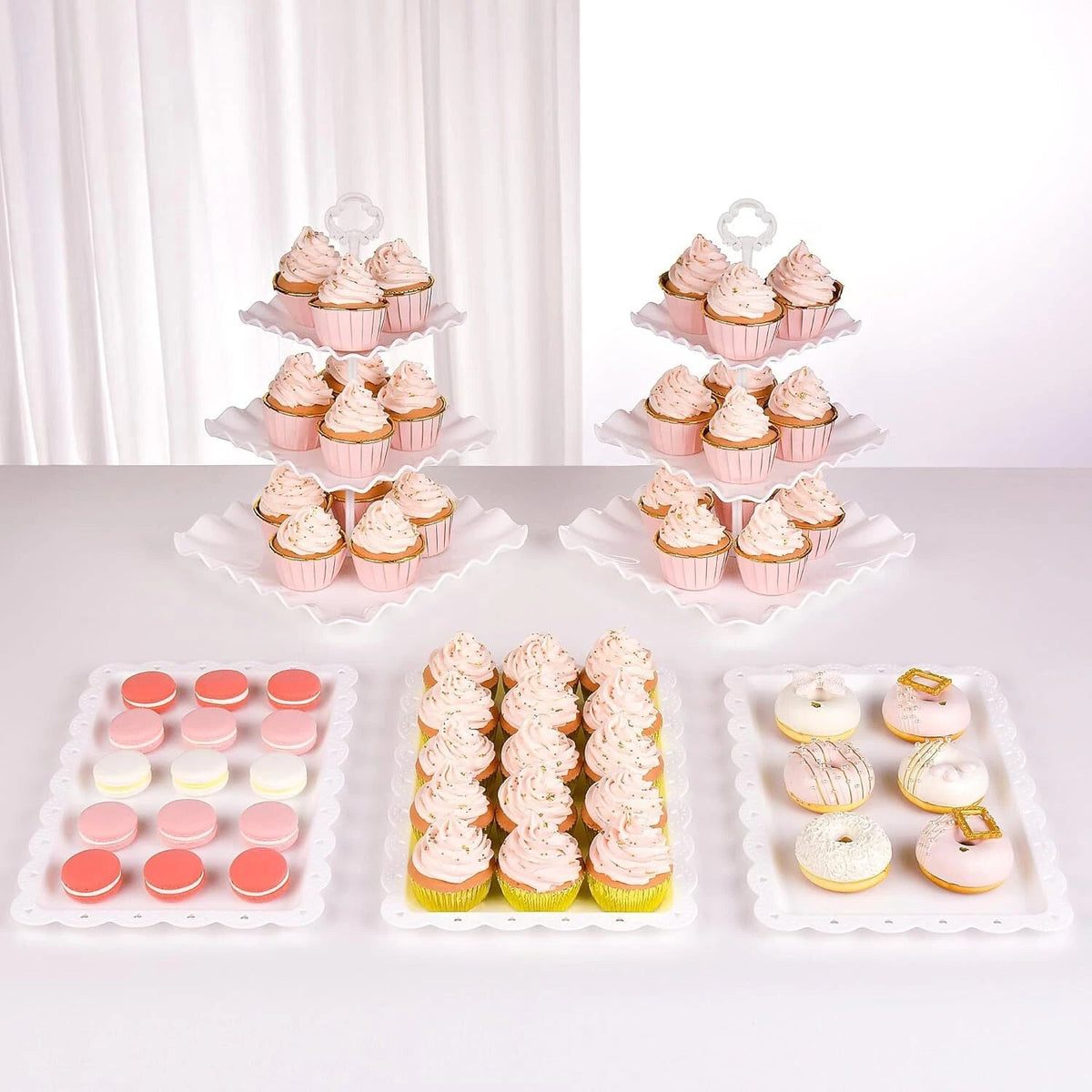 5 Piece Cake Stand Set with 2 x Large 3-Tier Cupcake Stands, 3 x Appetizer Trays 07FC0E-D4 - KOEEK