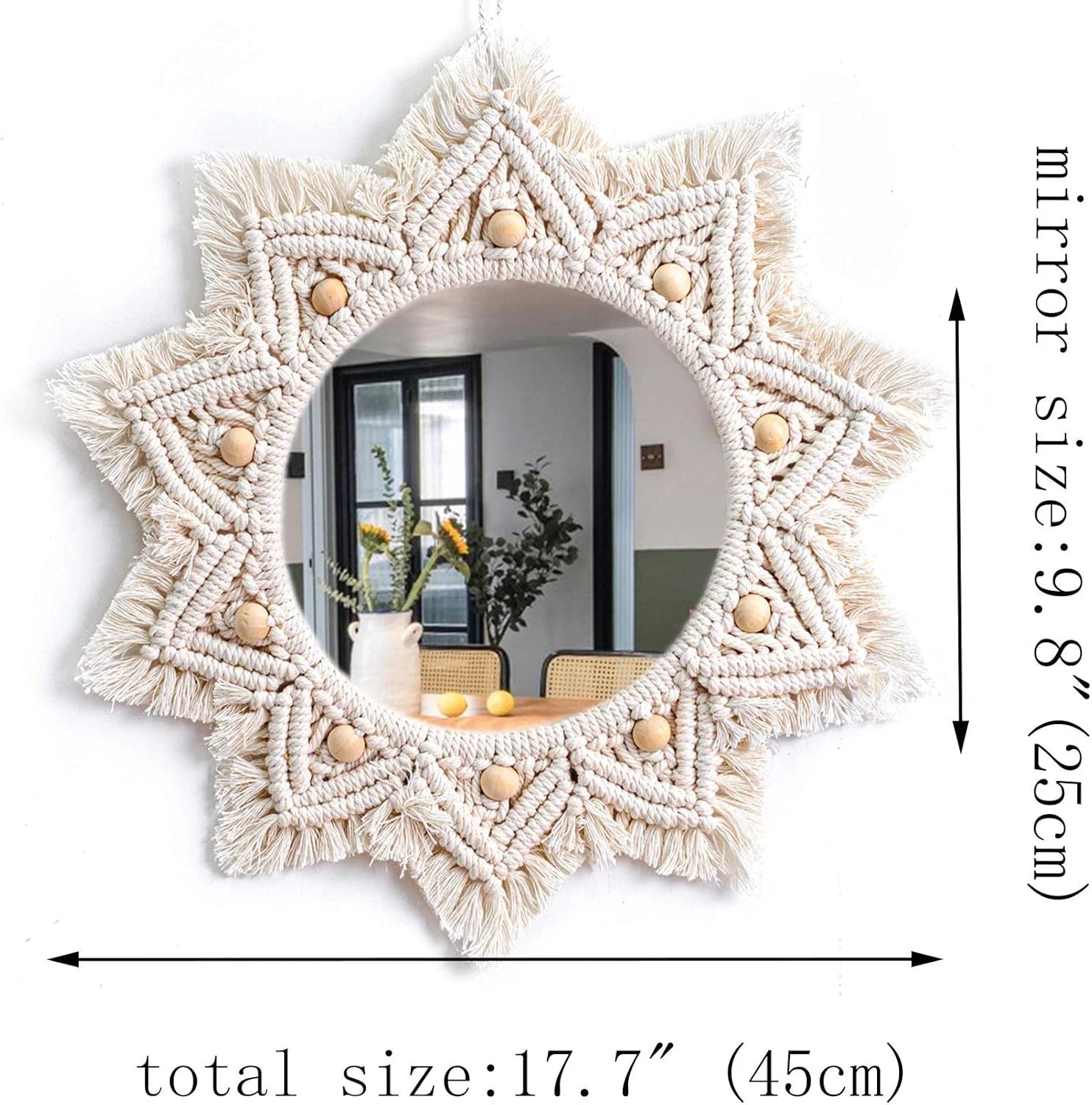 Boho Wall Decor Mirror Circle Hanging Mirror for Bedroom Living Room Home Decor 07FC0E-D4 - KOEEK