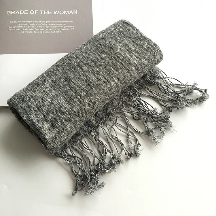 Mens  Flax Linen Breathable Scarf Solid Tassel Unisex Shawl Soft Neckerchief 07FC0E-D4 - KOEEK
