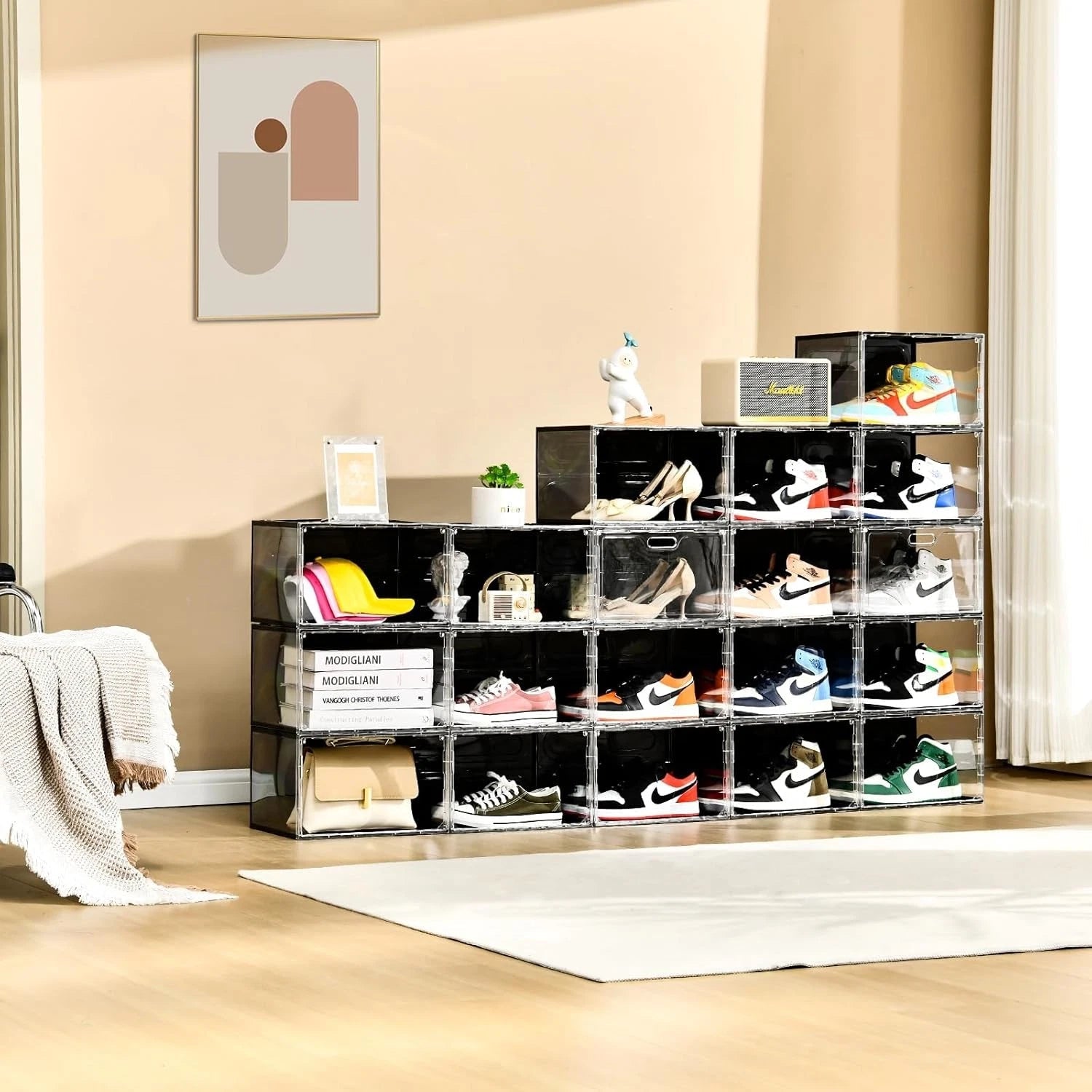 8 Pack Shoe Boxes Stackable, Large Shoe Storage Organizer with Lids 07FC0E-D4 - KOEEK