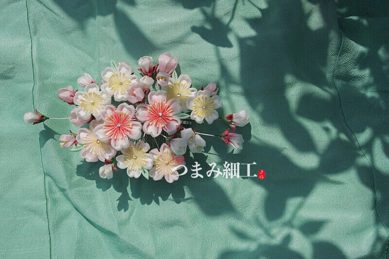 Handmade Japanese Kimono Sakura Silk Comb Hanfu Headwear Pink Hairpin Hair 07FC0E-D4 - KOEEK