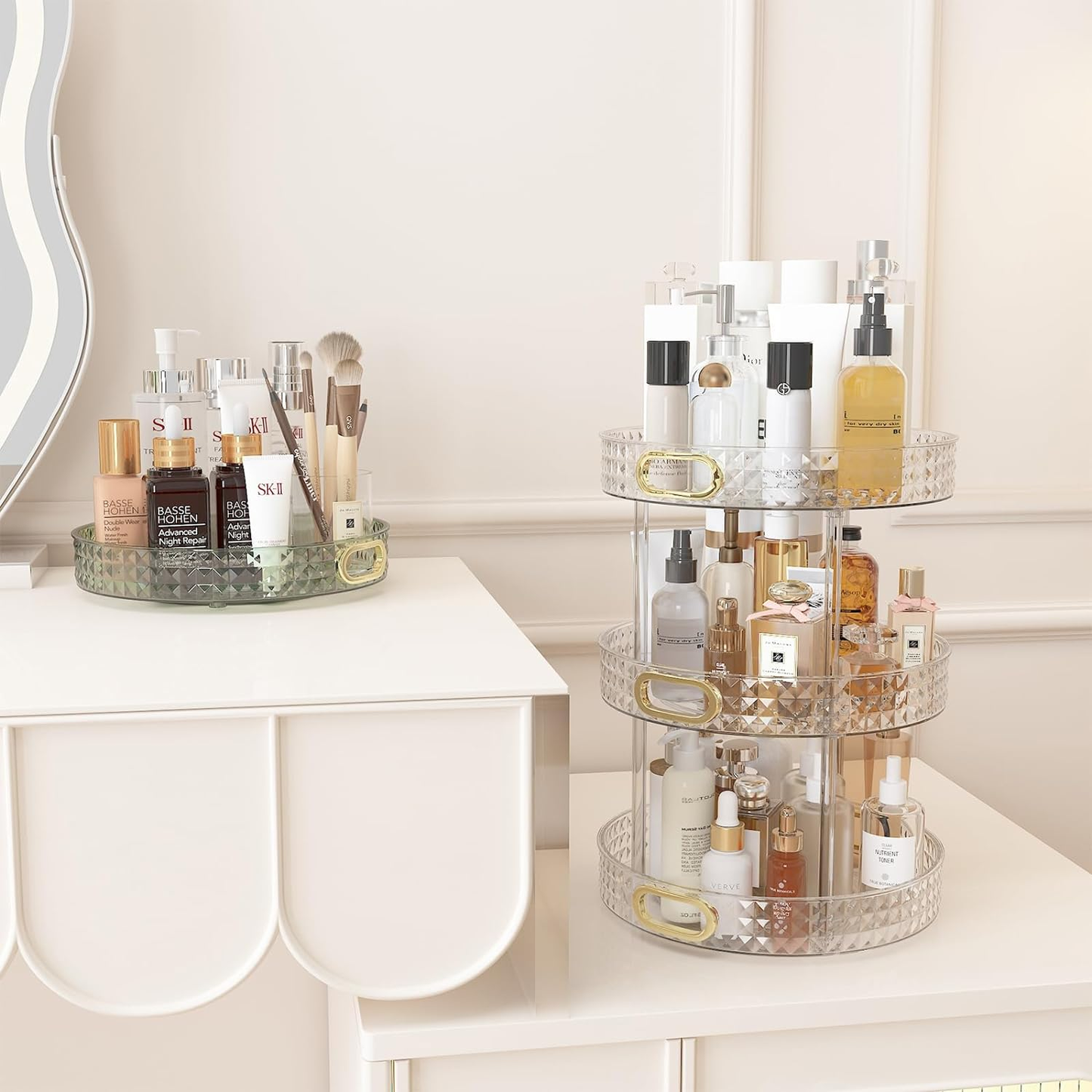 ny 360 Roterende Makeup Organizer til Vanity, 1 Tier Diamond Large Skincare Organizer