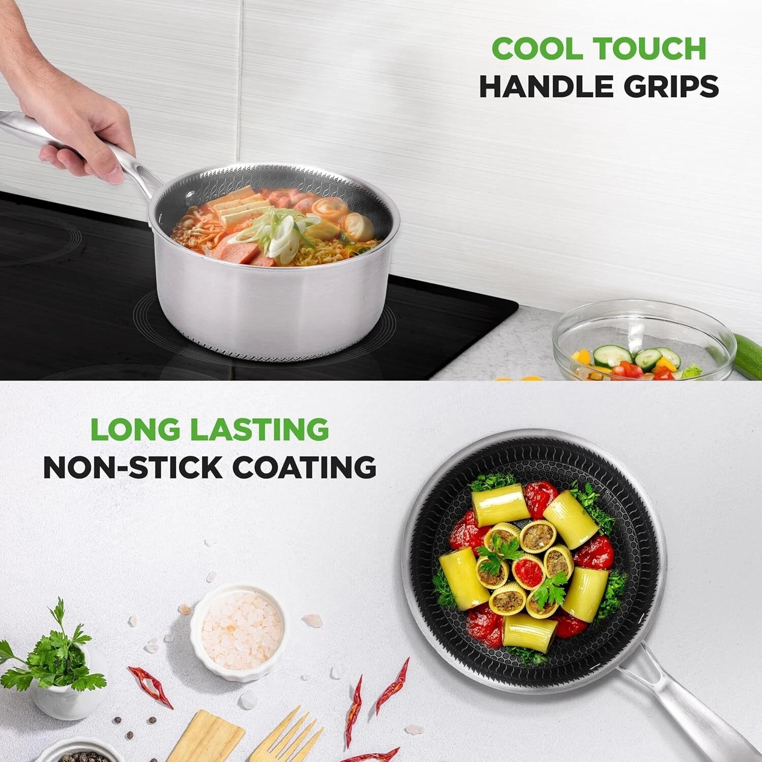 2 QT Stainless Steel Sauce Kettle - 3-in-1 Kitchen Sauce Kettle with Glass Lid 07FC0E-D4 - KOEEK