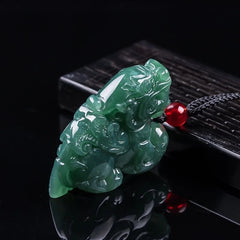 Natural Jadeite Blue Water Flying Qilin Pendant Icy Jade Wealth Mens Necklace 07FC0E-D4 - KOEEK