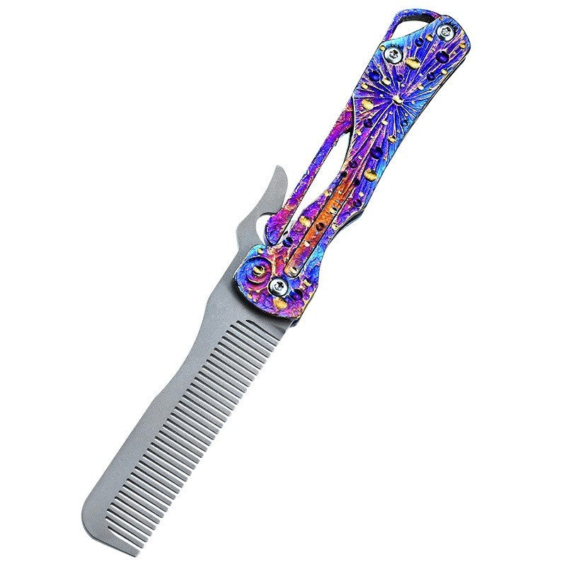 Handmade Titanium Folding Comb Hair Beard Pocket Comb EDC Portable Anti-Static 07FC0E-D4 - KOEEK