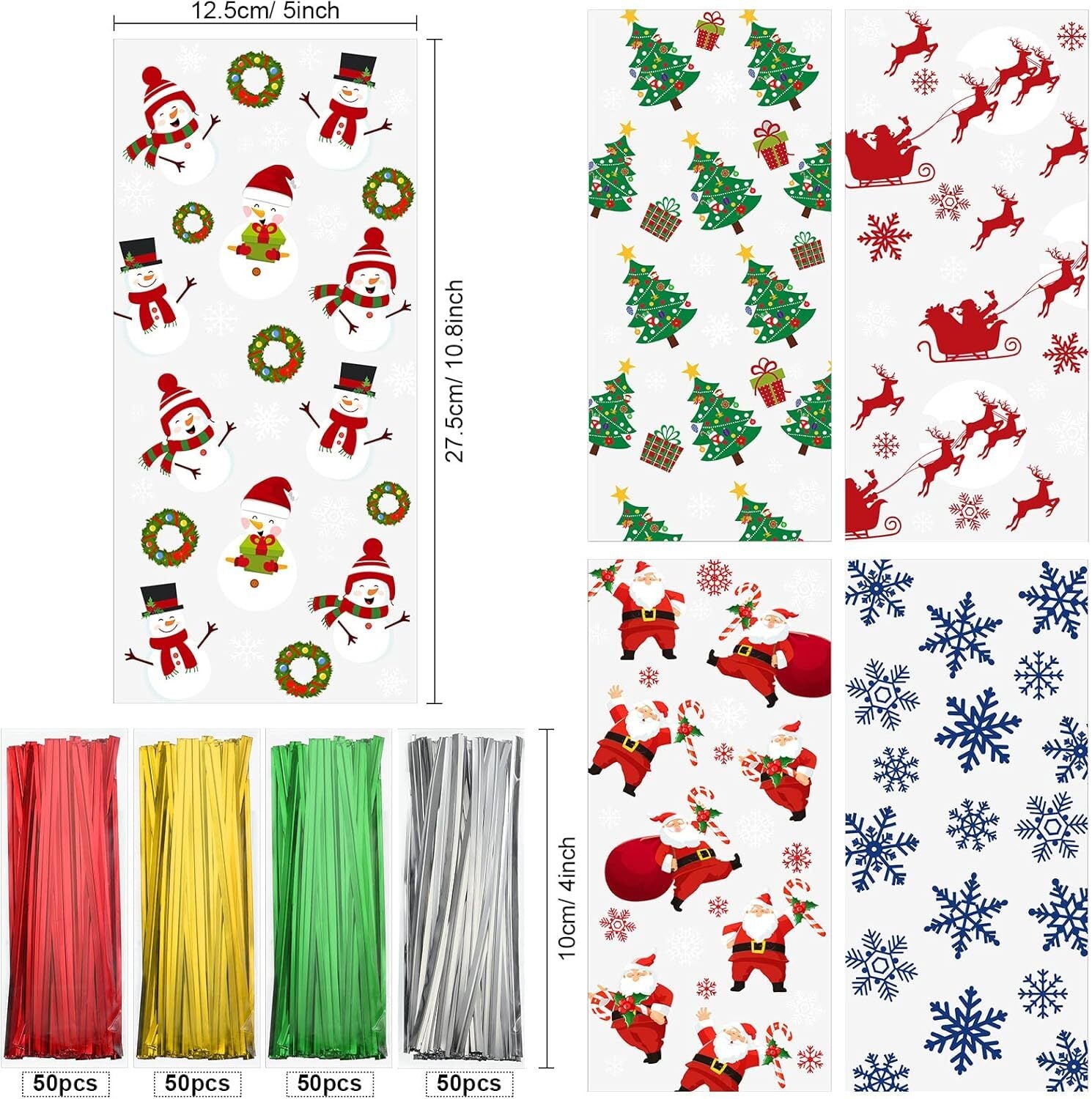 new Outus 200 Pieces Christmas Cellophane Treat Bags, Plastic Vivid Pattern