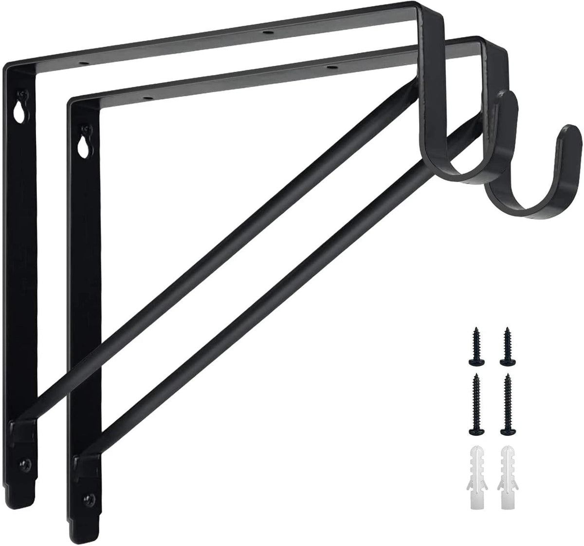 2-piece heavy-duty wardrobe shelf and clothes rail bracket, black steel 07FC0E-D4 - KOEEK