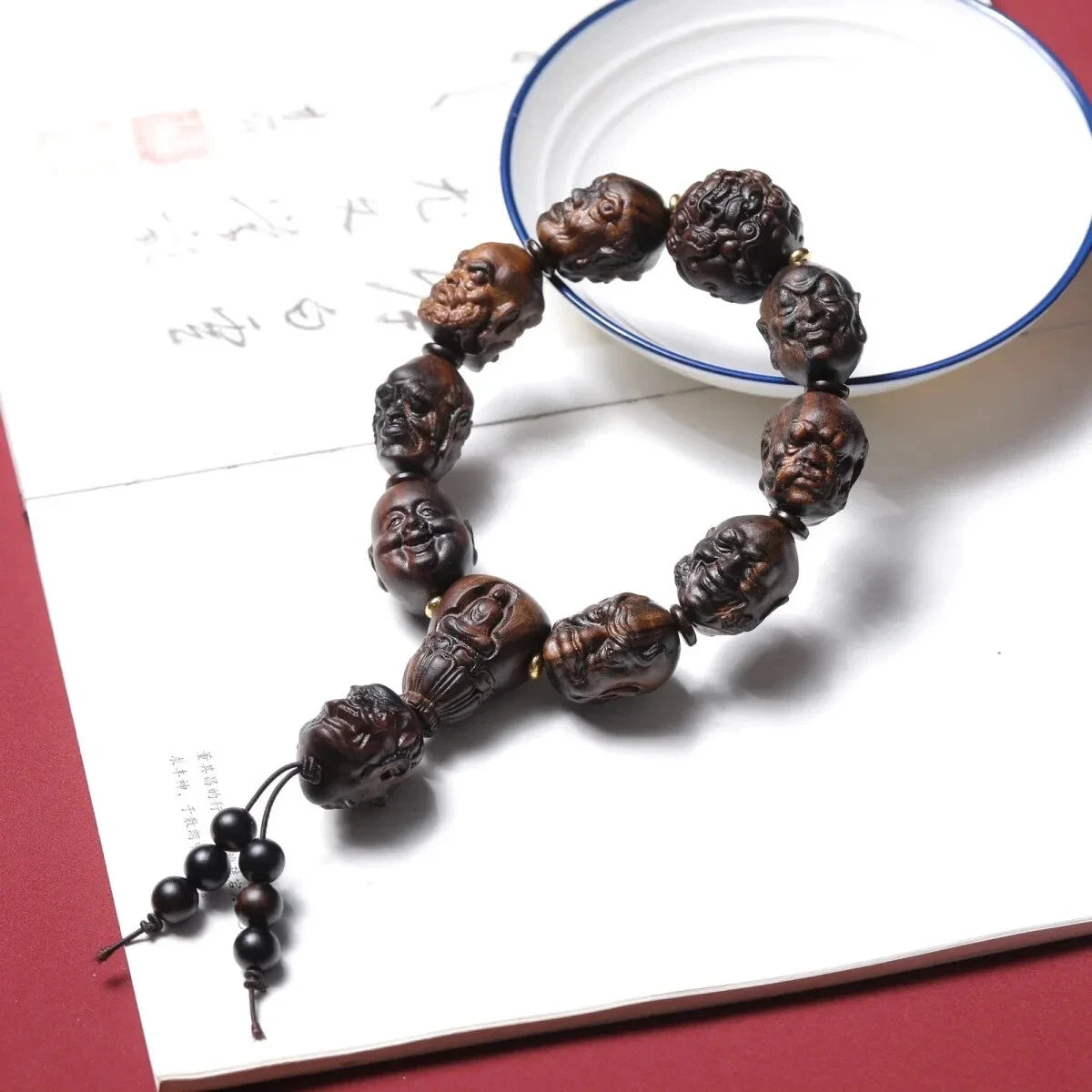Natural Agarwood Carving Eighteen Arhats Buddha Prayer Beads Men  Bracelet 07FC0E-D4 - KOEEK