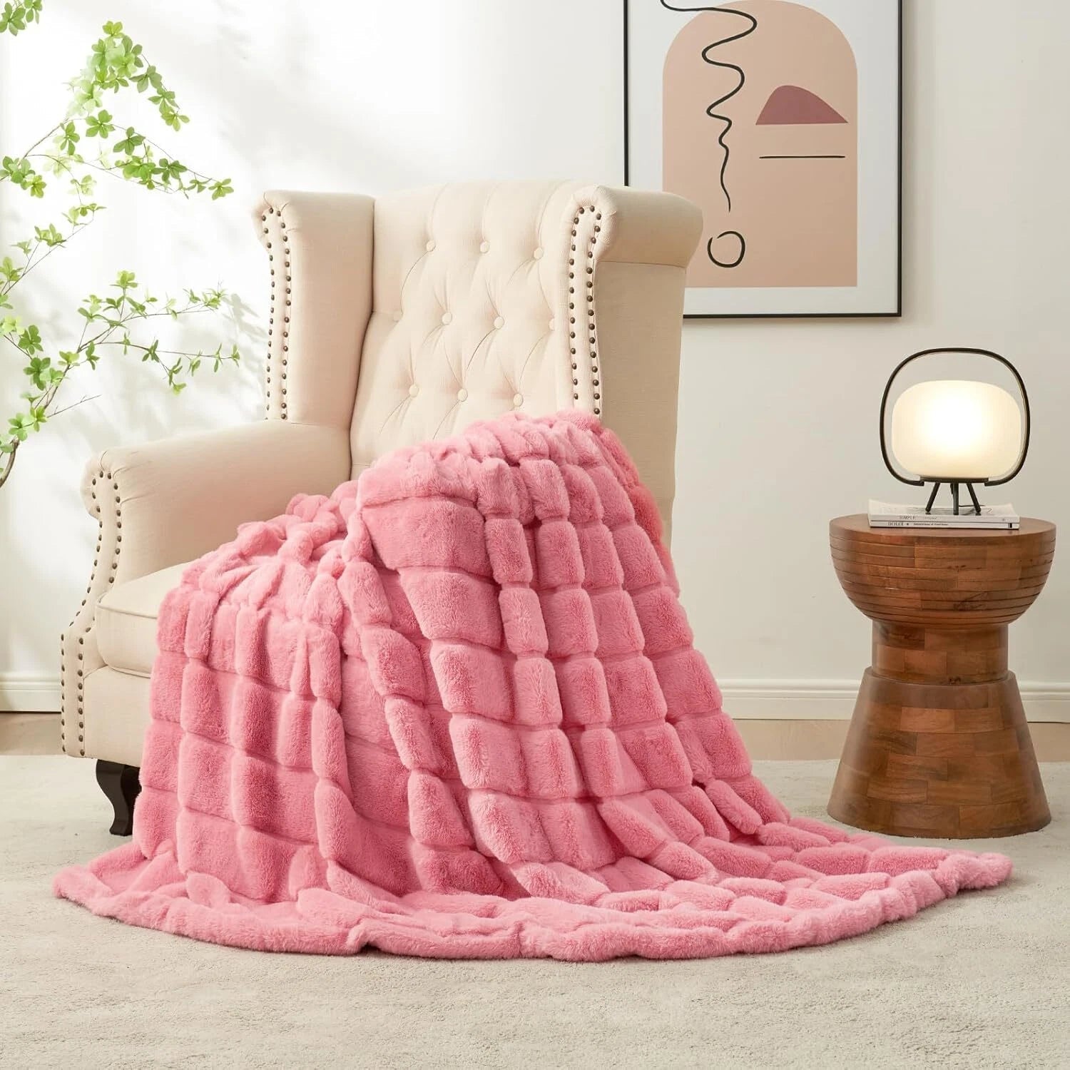 Faux Fur Rug for Sofa, Cozy Warm Plush Striped Rug, Pink 07FC0E-D4 - KOEEK