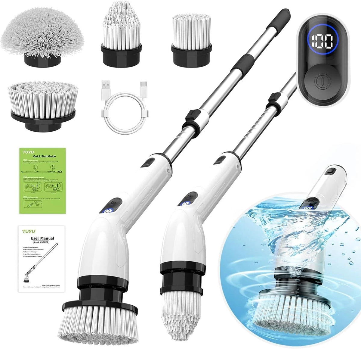 Electric rotary scrubber with adjustable extension handle 07FC0E-D4 - KOEEK