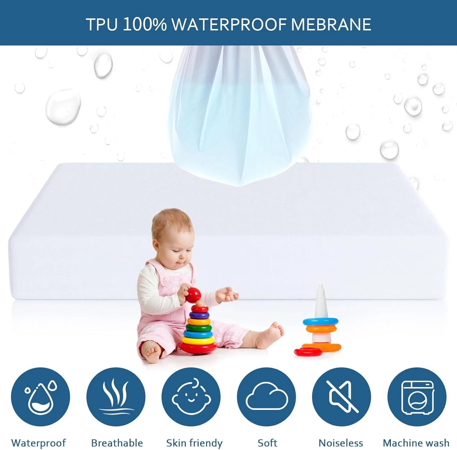 Queen Size Mattress Protector Waterproof,Mattress Cover Protector, Smooth Top 07FC0E-D4 - KOEEK