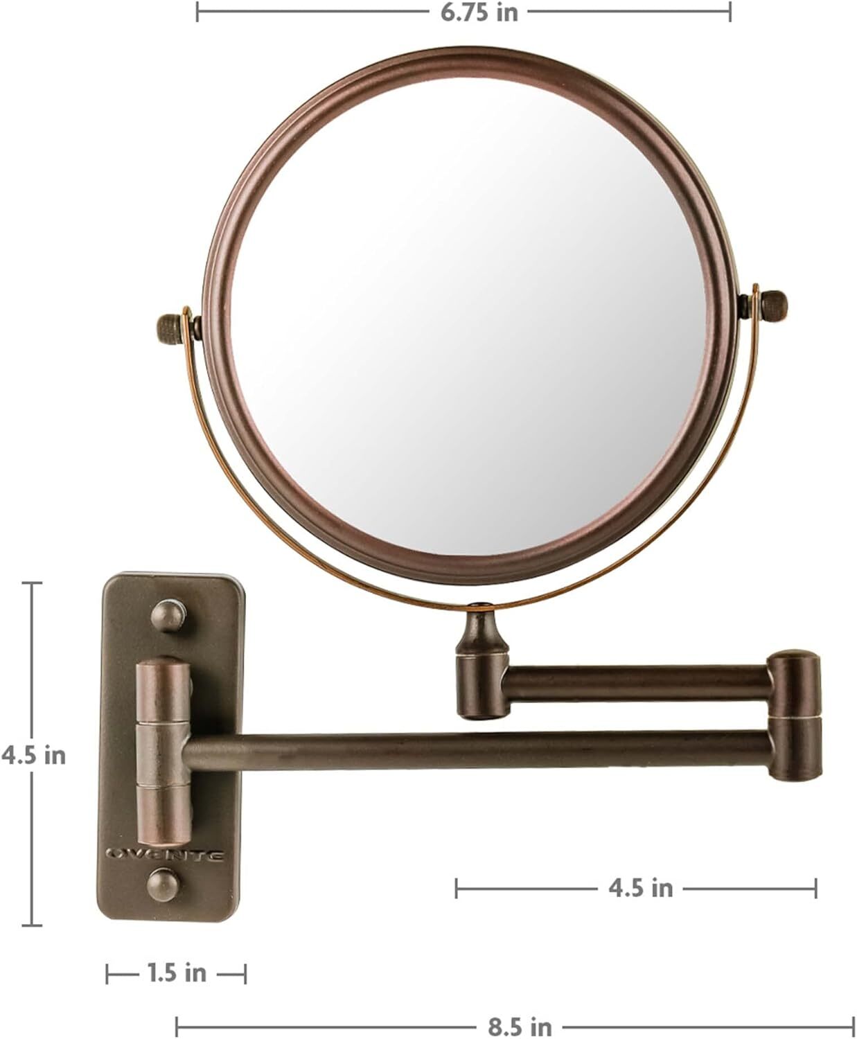 new OVENTE 7" Wall Mounted Makeup Mirror with 1X/7X 8.5"L x 6.8"W, Antique Bronze OVENTE - KOEEK