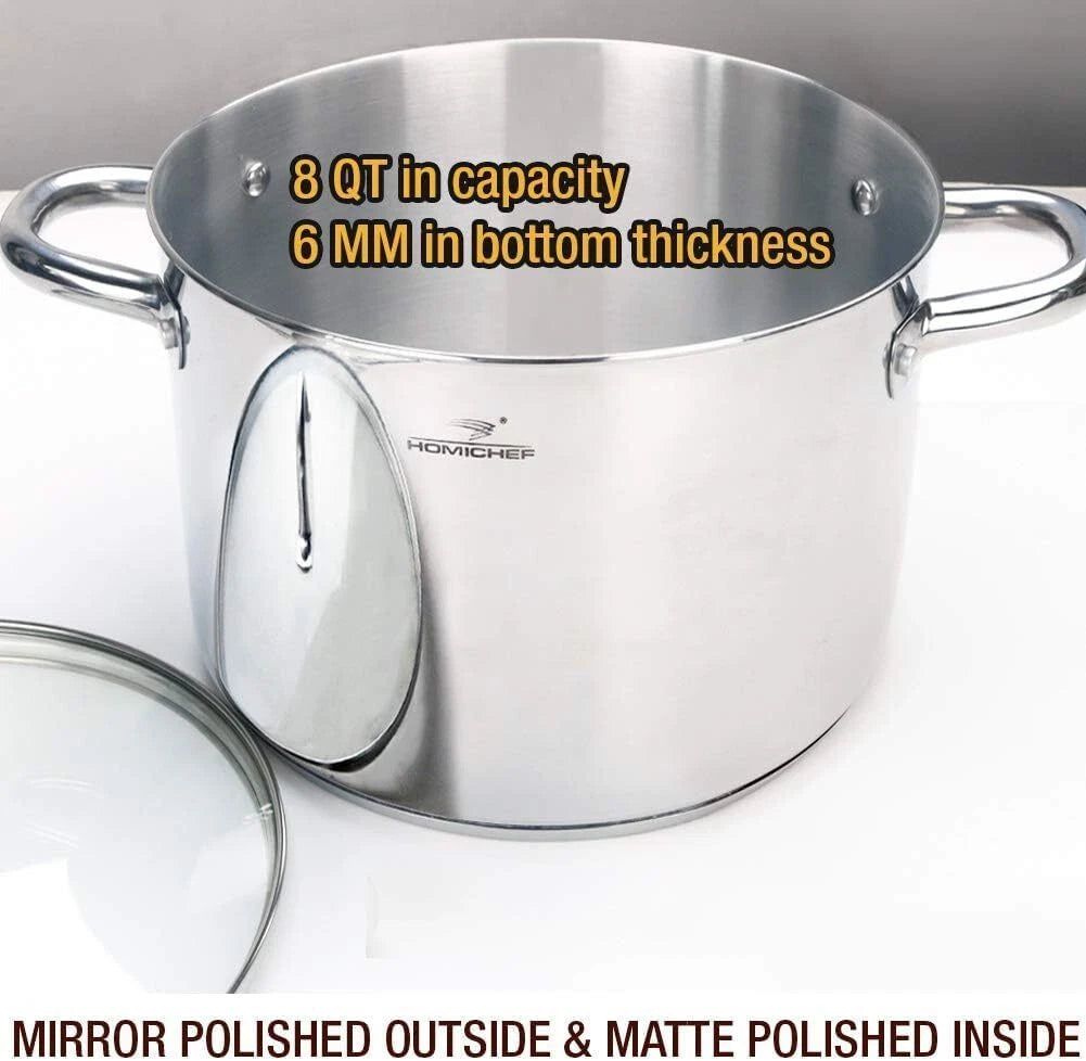 8-Quart Stock Pot with Lid (Nickel-Free Stainless Steel) -Polished Stock Pot 07FC0E-D4 - KOEEK