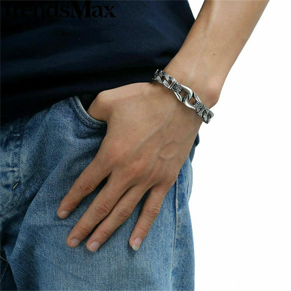 Mens Heavy Sturdy Stainless Steel Motorcycle Biker Chain Bracelet Wristband Gift 07FC0E-D4 - KOEEK
