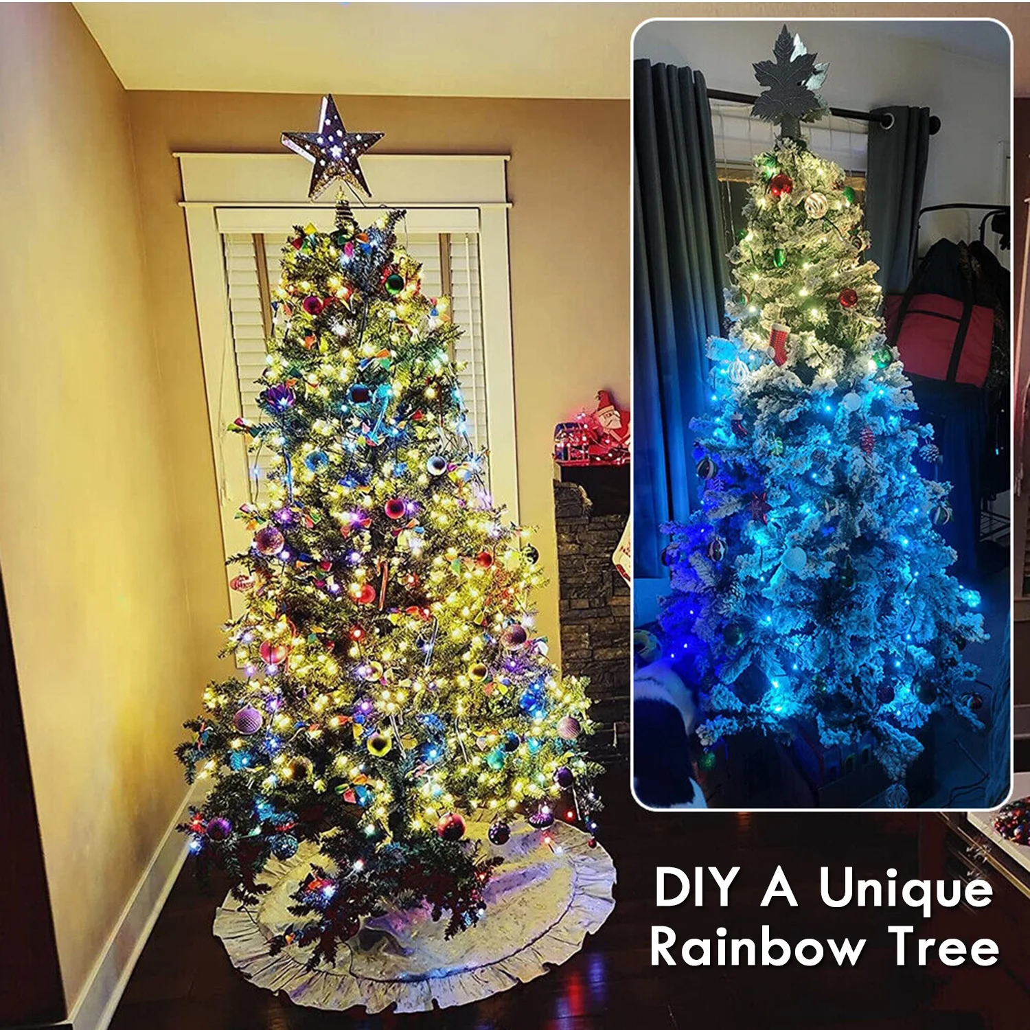 Christmas Tree String Lights Decorations with Ring Smart APP, 200 LED Waterfall 07FC0E-D4 - KOEEK