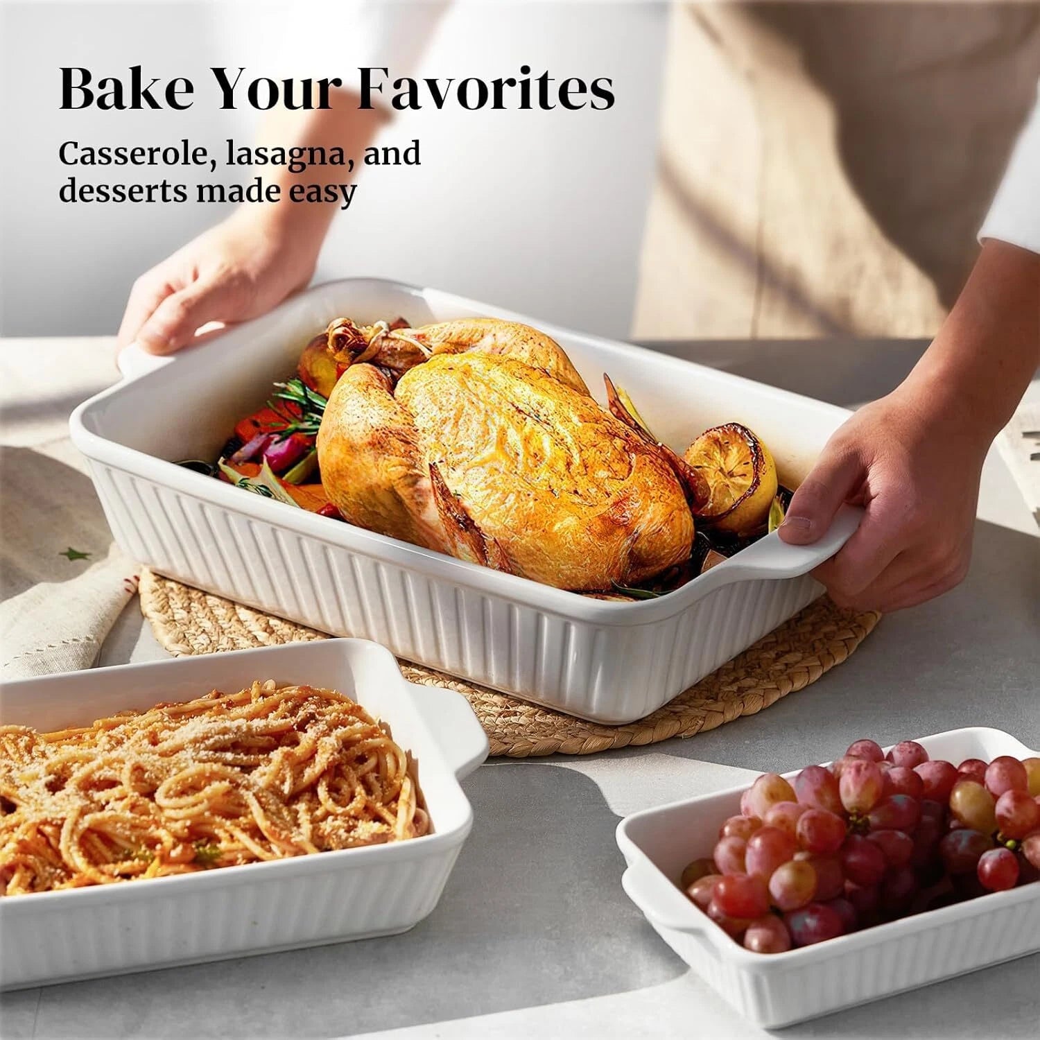 Oven Casserole, Baking Pan Set, Ceramic Bakeware 3-Piece Set 07FC0E-D4 - KOEEK