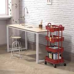 4-Tier Multi-Purpose Rolling Utility Cart with Bucket, Red 07FC0E-D4 - KOEEK
