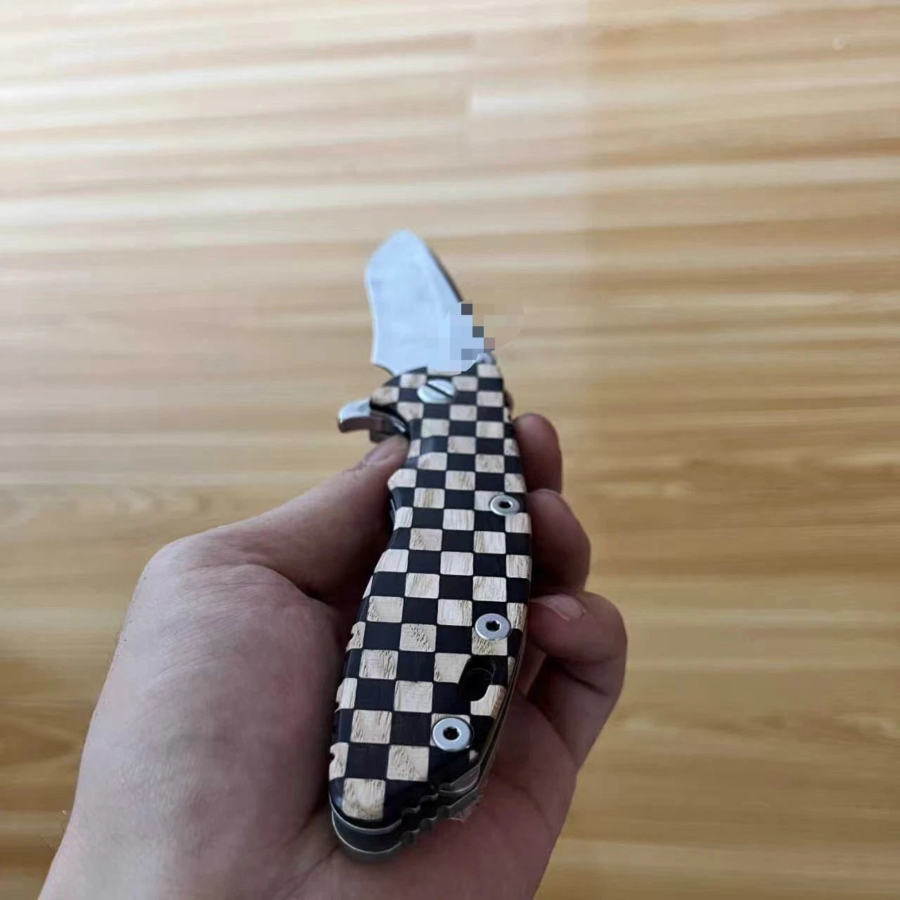 1 PC Wooden inlaid checkerboard pattern Handle Scale for Rick Hinderer XM18 3.5” 07FC0E-D4 - KOEEK