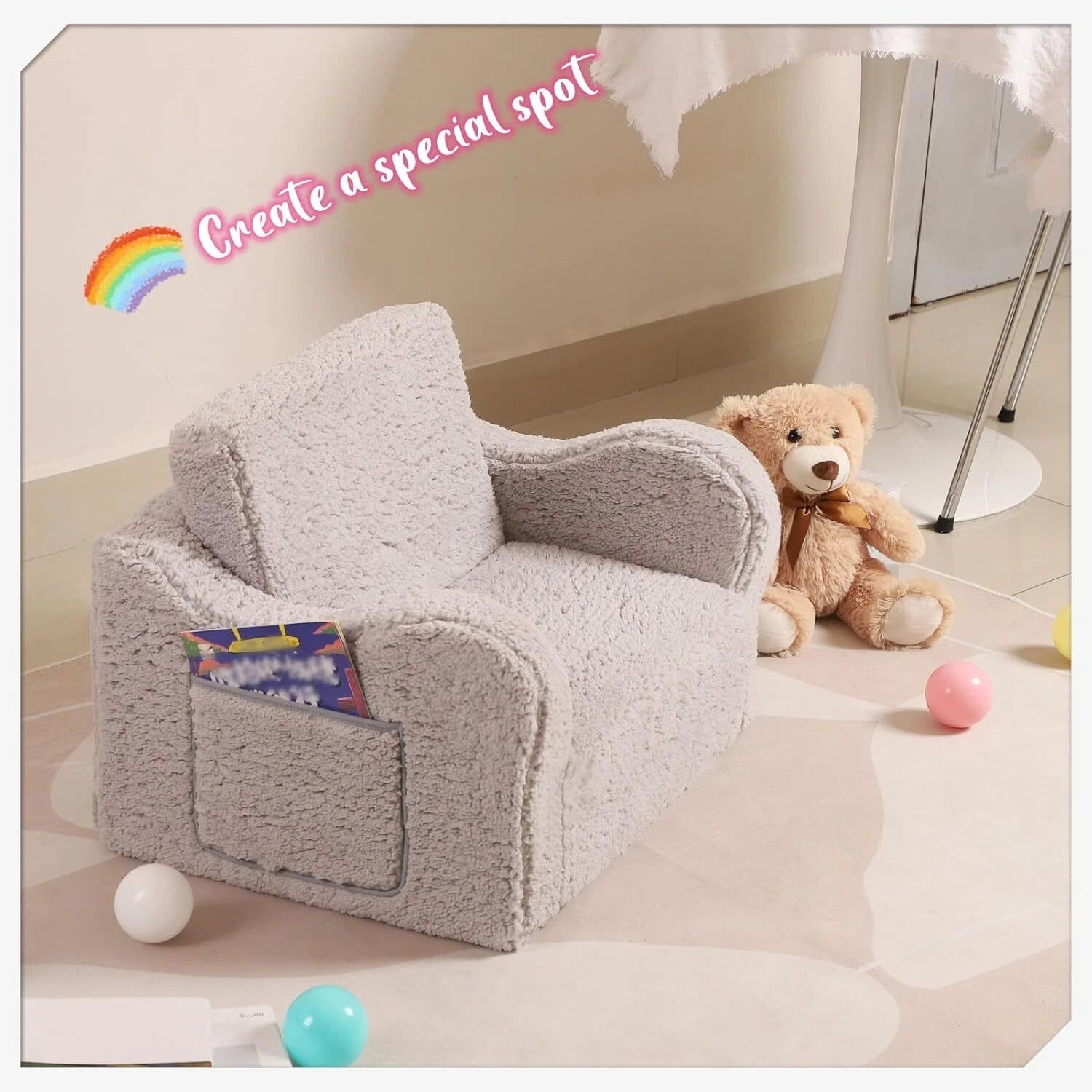 Kids Chairs for Toddler, 2-in-1 Toddler Soft Sherpa Couch Fold Out, Convertible 07FC0E-D4 - KOEEK