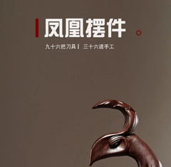 Ebony Wood Phoenix Figurine 12cm Hand Carved Wooden Home Decor Wedding Gift 07FC0E-D4 - KOEEK