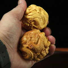 Boxwood Zodiac Carved Ball Handheld Ornament Wooden Craft Gift Decor 1 Pair 07FC0E-D4 - KOEEK
