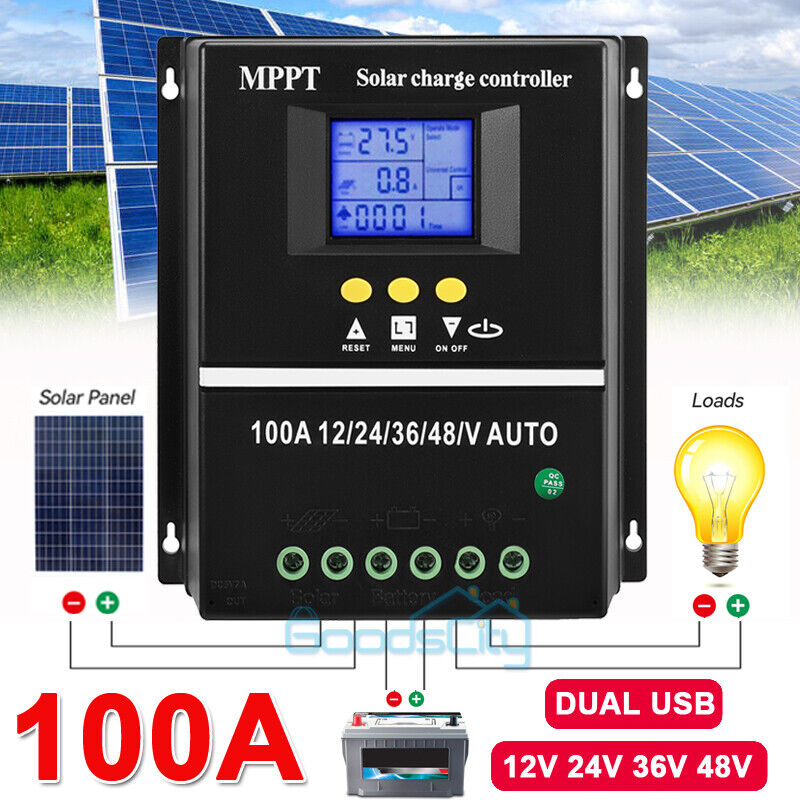 ny 2 USB 100A MPPT Solar Charge Controller 12/24/36/48V for solcellepanelsett