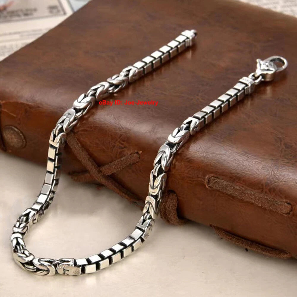 Pure 925 Sterling Silver 4MM Byzantine and Box Link Chain Bracelet 7.87inch 07FC0E-D4 - KOEEK