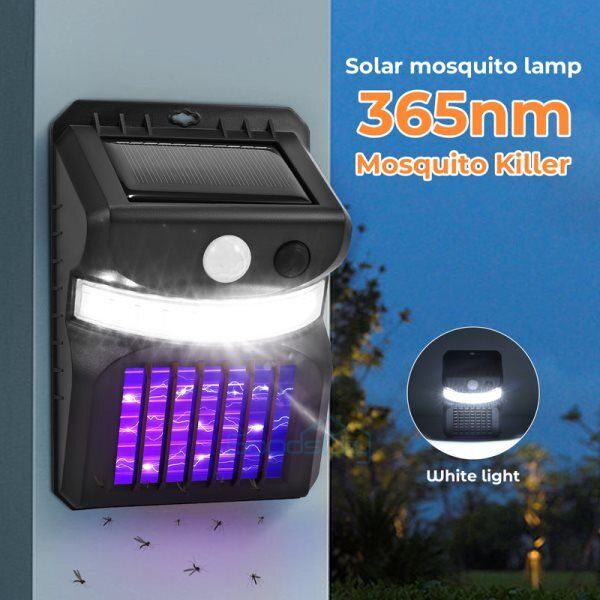 ny 2X Solenergi Utendørs mygginsektdreper LED lysfelle Bug Fly Zapper Lampe