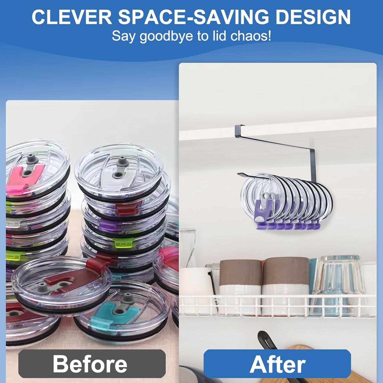 new 2 Pack Tumbler Lid Organizer, Premium Storage Hook Up to 20 Black