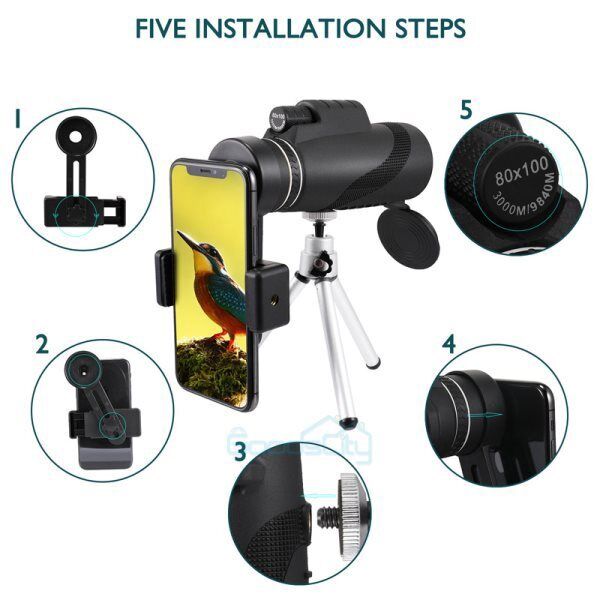 HD Day/Night Military Telescope 80X100 Zoom Monocular with Tripod