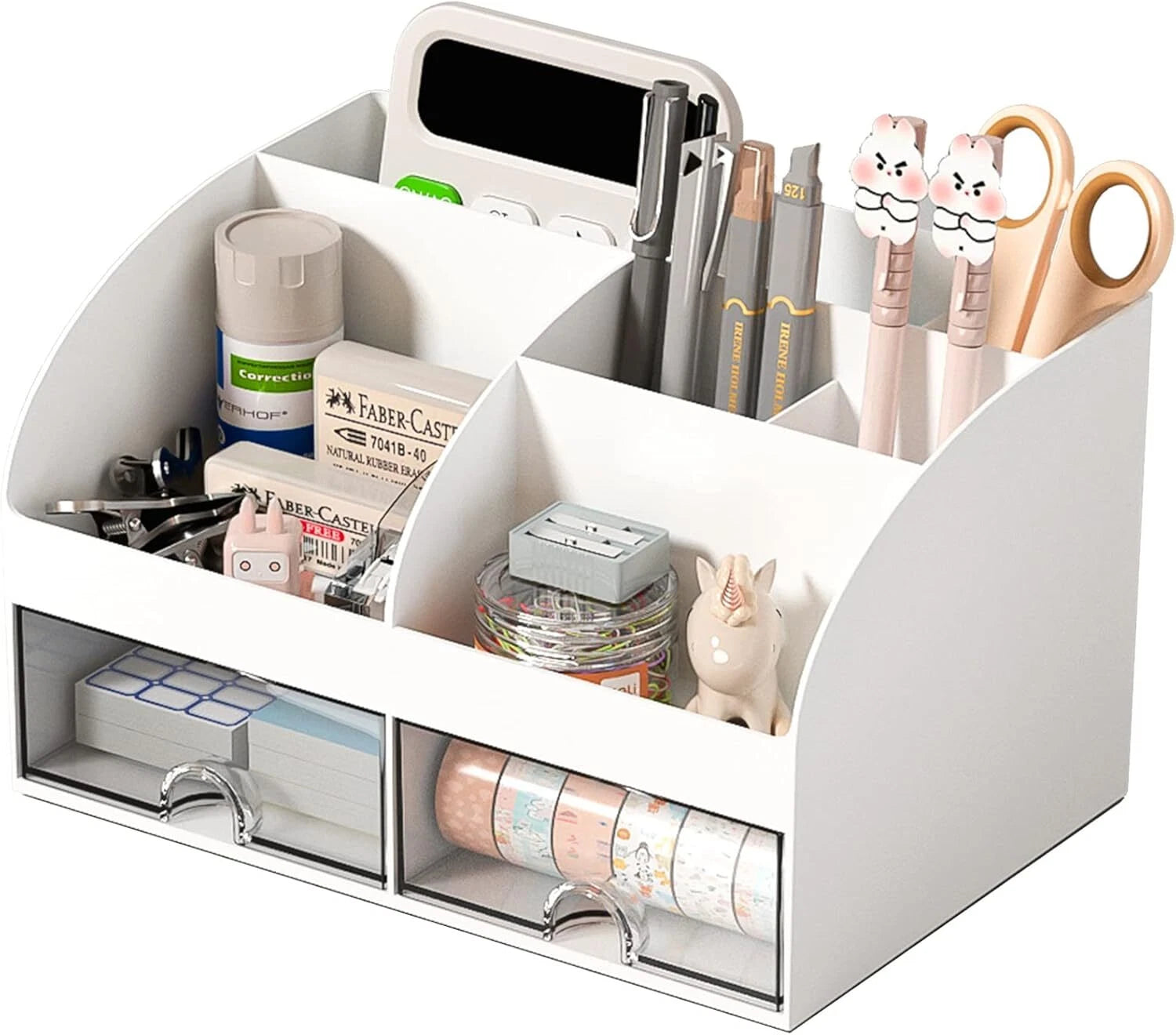 Desk Organizer with 6 Compartments and 2 Drawers, Plastic Makeup Organizer 07FC0E-D4 - KOEEK