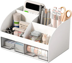 Desk Organizer with 6 Compartments and 2 Drawers, Plastic Makeup Organizer 07FC0E-D4 - KOEEK
