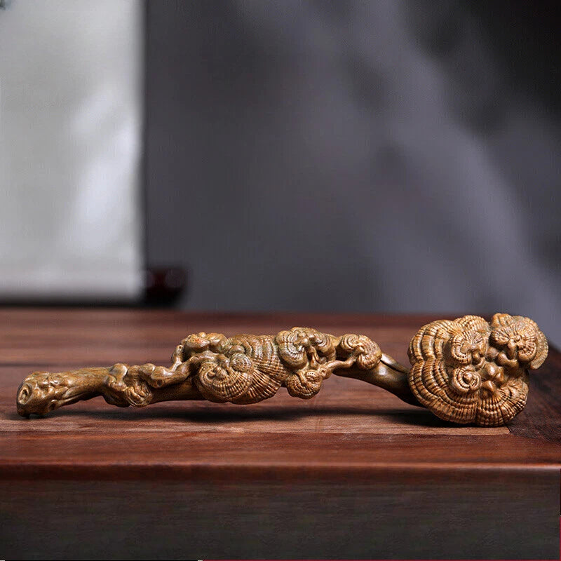 Natural green sandalwood carved Ruyi Lingzhi pendant with Zen style decoration 07FC0E-D4 - KOEEK