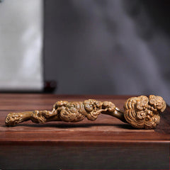 Natural green sandalwood carved Ruyi Lingzhi pendant with Zen style decoration 07FC0E-D4 - KOEEK